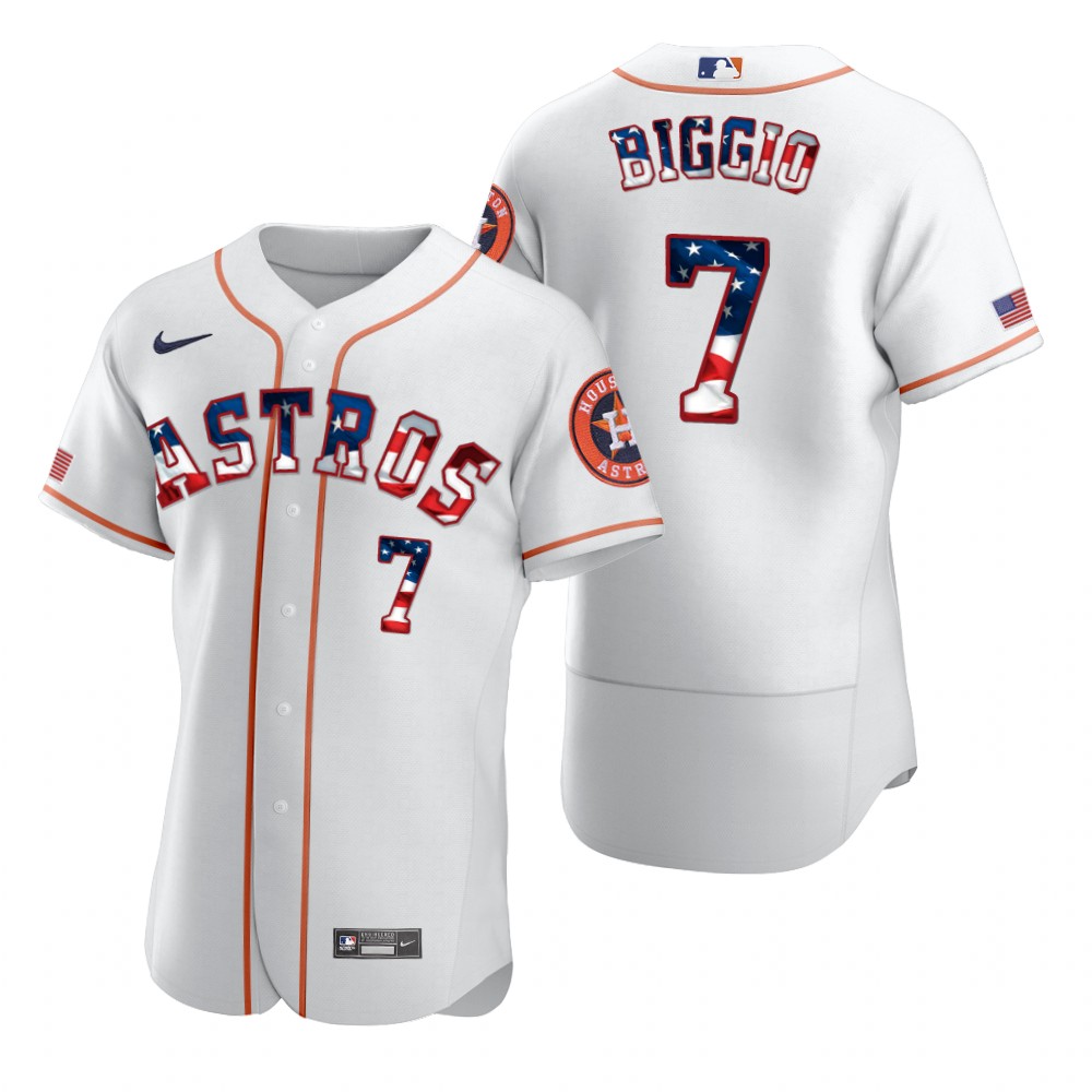 Houston Astros 7 Craig Biggio Men Nike White Fluttering USA Flag Limited Edition Authentic MLB Jersey